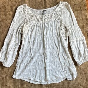 Lightweight White Crochet Bohemian Yoke Women's Top, white lace Sz S